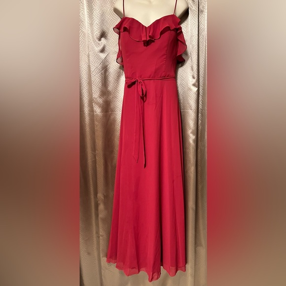 Red Bridesmaid Dress with Off The Shoulder Ruffles - Picture 5 of 5